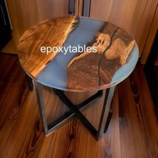 Blue Epoxy Resin Round Top Center Coffee Table Handmade Top Conference Desk Deco