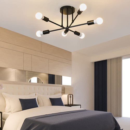 Bedroom Ceiling Light Fixture Flush Mount Black Sputnik Chandelier Black Foyer - Picture 10 of 24