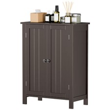 Bathroom Adjustable Shelf Cupboard Brown Floor Storage Cabinet with Double Door