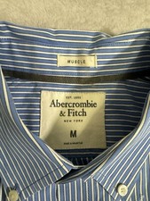 Abercrombie Fitch Men Button Up Shirt Medium Blue Striped Muscle Long Sleeve
