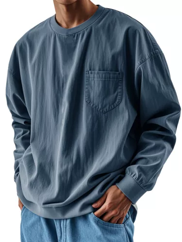 Herren Langarmshirt Klassisch Freizeit Locker Rundhals Pullover T-Shirt - - Bild 14 von 31