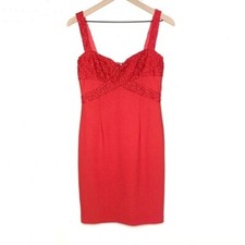 David Meister Red Lace Bust Cocktail Dress Sheath Wedding Guest 4