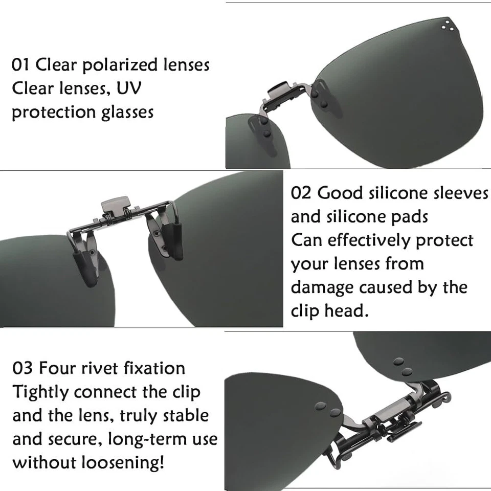 Clip Solaire pour Lunettes de Vue Clip Solaire Clip Lunettes Conduite de Nuit... - Photo 3/4