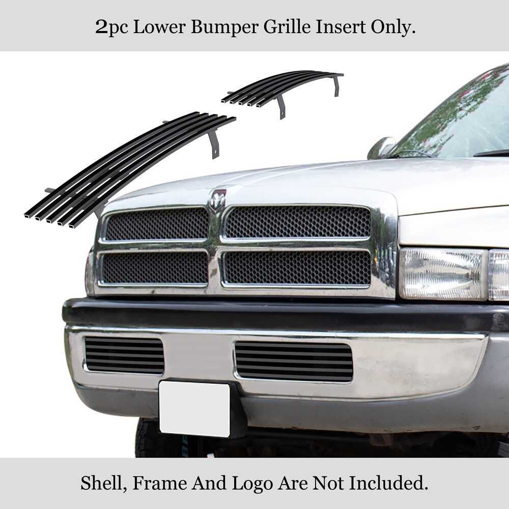 Fits 1994-2001 Dodge Ram Reg Model Stainless Steel Black Bumper Billet Grille