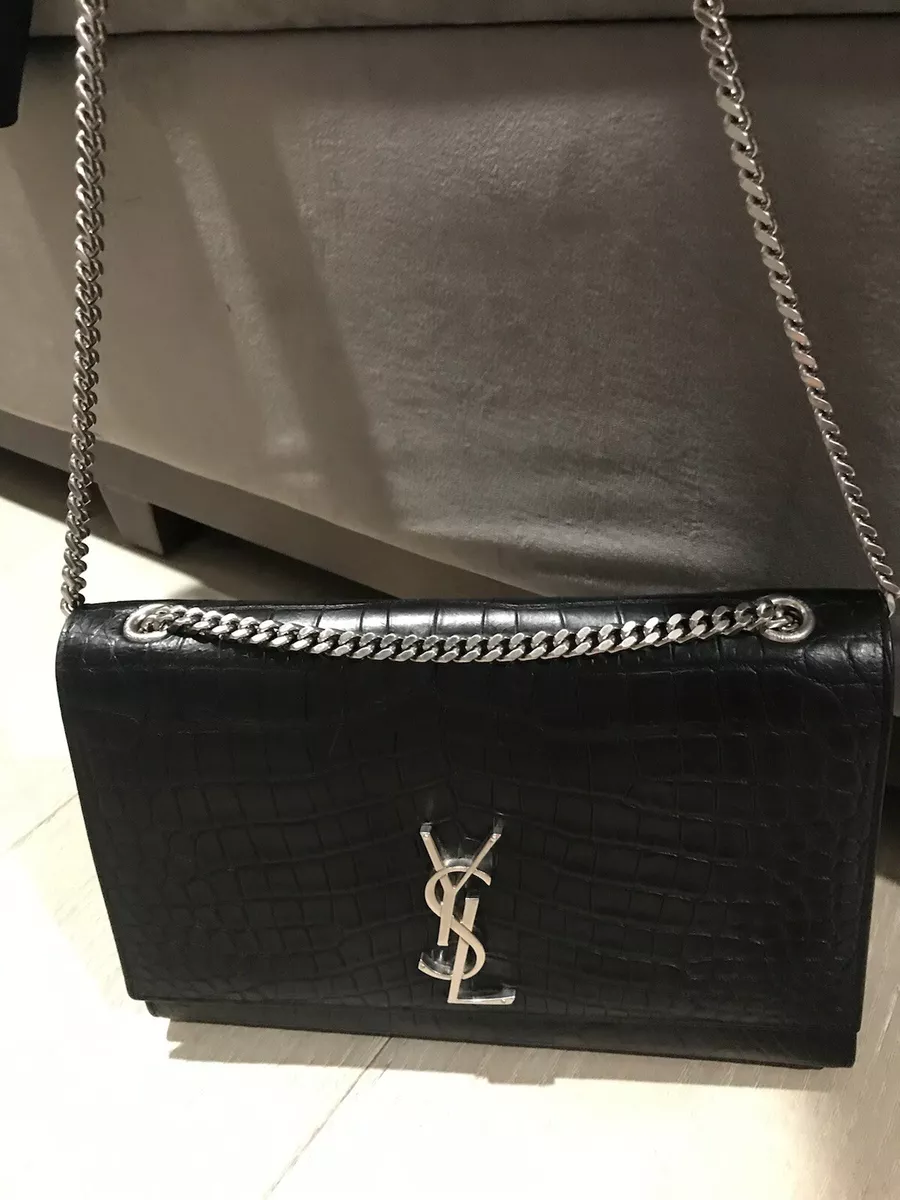 ysl black bag with silver chain