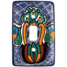 TalaMex Mexican Ceramic Wall Plate Blue Mesh Single Toggle Switch Plate
