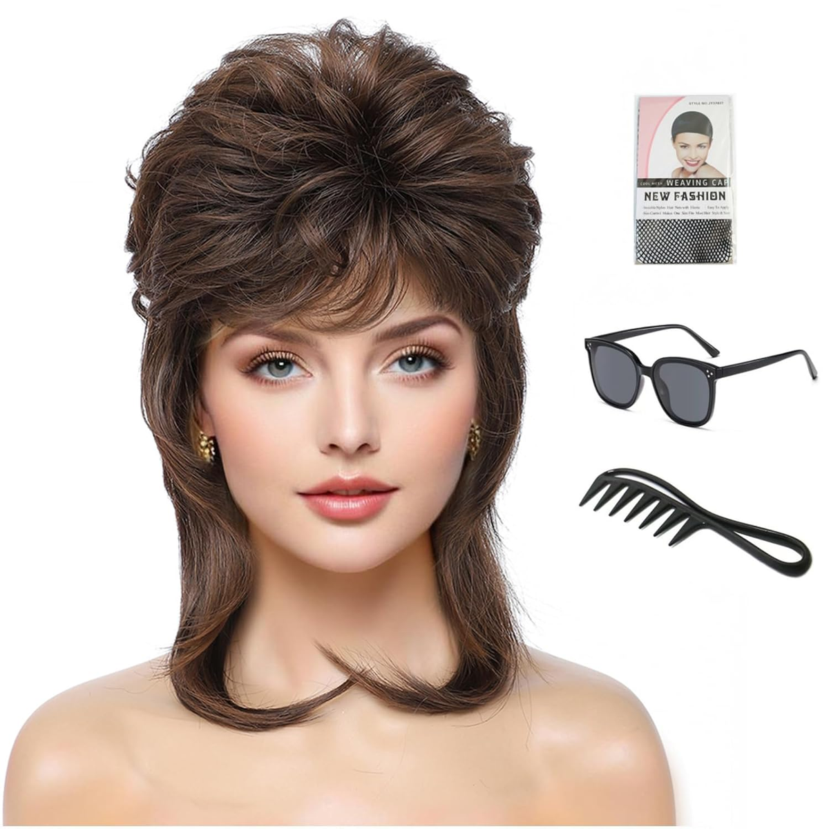 80s Mullet Bouffant Wig with Bangs Synthetic Heat Resistant Fiber Party Wig Amazon.com: AMZCOS 80s Women Beehive Wig Long Wavy Ginger  main image 3