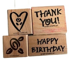 Stampin Up 1997 Mini Bold Greetings Rubber Stamp Set Heart/Thank You/Birthday