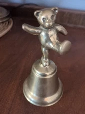 Vintage! Heavy! Solid Brass Dancing Standing Balancing Foot Teddy Bear Bell