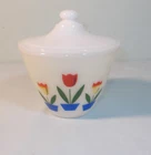 Vtg  Anchor Hocking Fire King Tulip Ivory Milk Glass Grease Jar Bowl White Lid