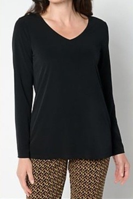 Susan Graver Size 2X Black Liquid Knit V-Neck Top A654061 NWOT