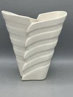 Vintage Art Deco Bauer Pottery Los Angeles White Vase Wavy Sculpted Design