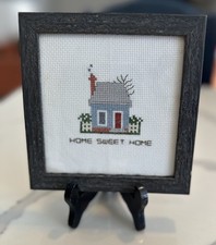 Vintage Home Sweet Home Framed Cross Stitch Wall Art Cottage Core Decor 6"