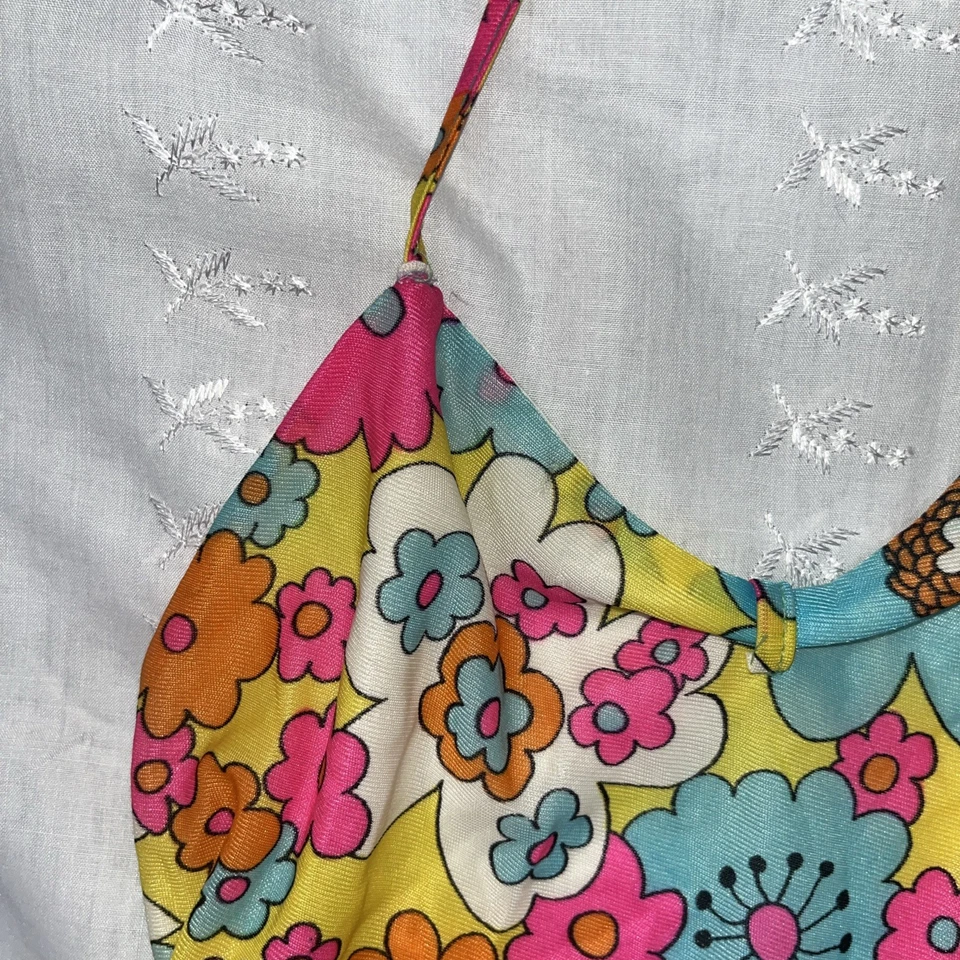 Traje de baño vintage Republic Cellini niñas neón retro flores años 70 talla 12 Foto 3 de 4