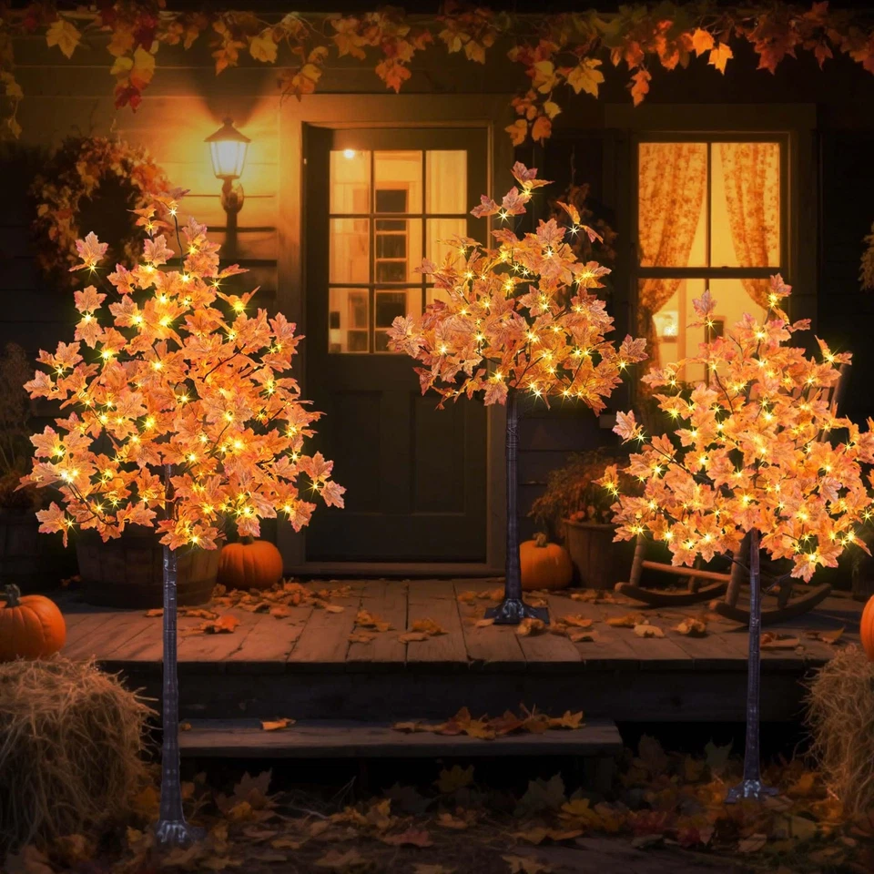 Árbol de Arce Iluminado Artificial 4+5+6FT 288LED Blanco Cálido Decoraciones de Otoño Interior... Foto 2 de 4