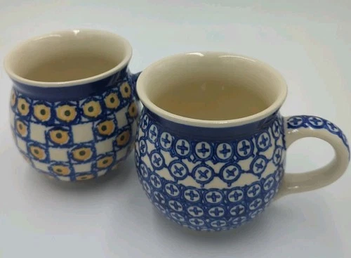 Ceramika Artystyczna Unikat Polish Pottery Bubble Mugs 8 Ounces 4”x3.5” Set 2