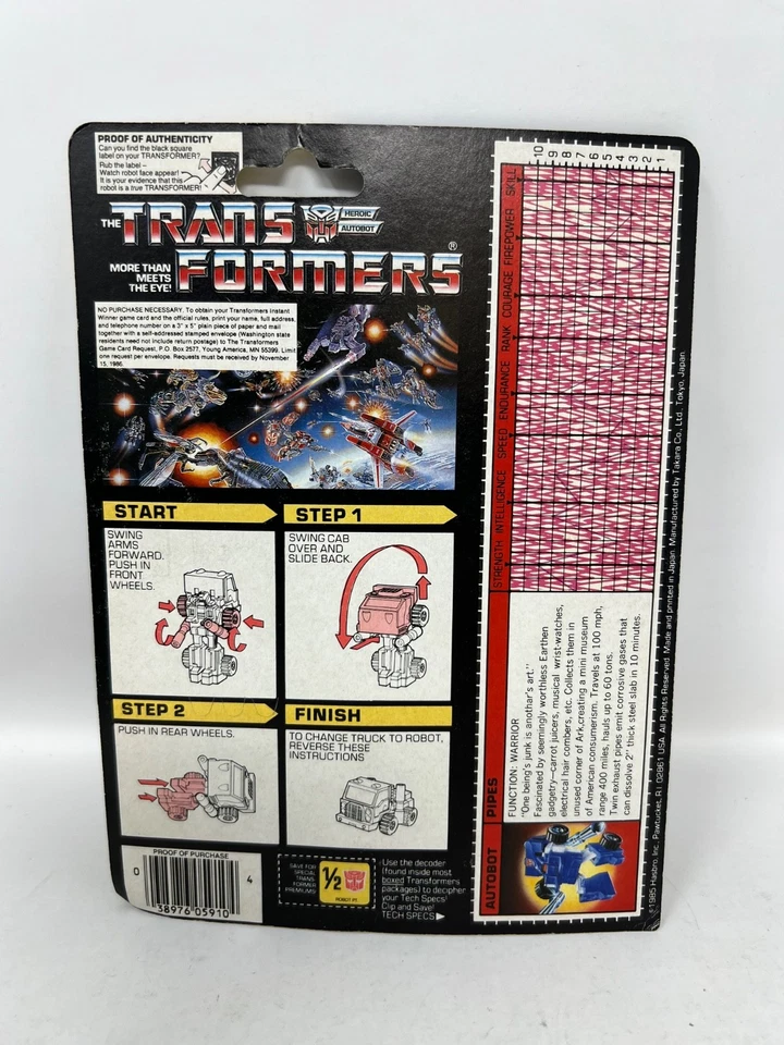 Vintage Transformers 1985 G1 Autobot PIPES with Card Back - Image 2 of 4