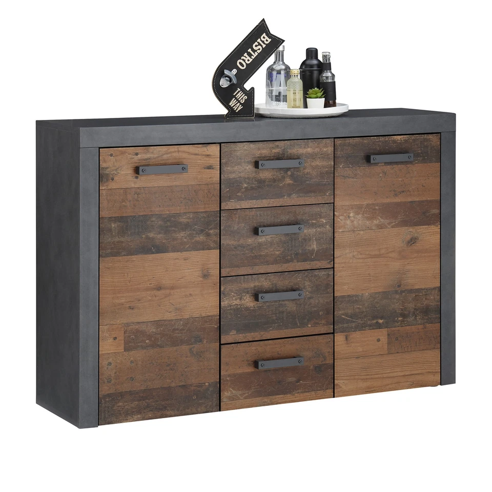 Kommode - Old Wood Vintage - Matera - 2 Türen - 135 cm Sideboard Kommode TV - Bild 4 von 4