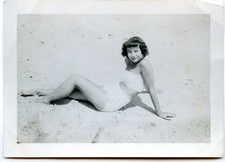 Woman in two-piece swimsuit posing on beach - 1930's original photo