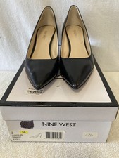 Nine West Margot Black Leather Womens Sz 7M Pointed Toe Pump Mid Heel Shoes