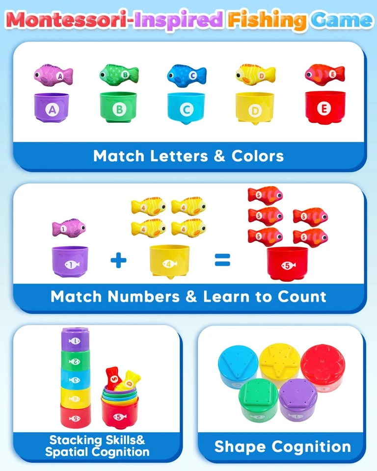 Juguetes de pesca y apilamiento Montessori para niños pequeños 1-3, regalo educativo 1-2 años Foto 3 de 4