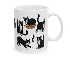 Cute Black Cat Coffee Mug 11oz Funny Tuxedo Kitty Ceramic Tea Cup Gift