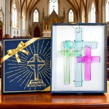 Glass Cross Hanging Ornaments For Car Rear View Mirror Colorful Religious Decor