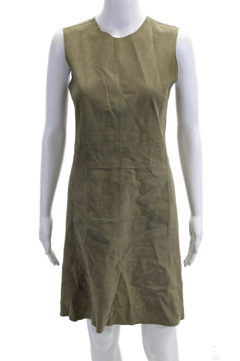 Vince Womens Sheath Dress Green Zip Sleeveless Crew Neck Acetate Size 4Free Shipping in US $100+ Orders | $6.95 Orders Below