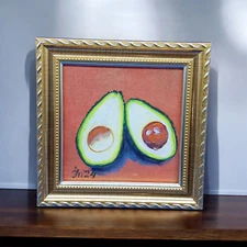 Avocado Fruit Original Painting Semi-Abstract Art for Kitchen Handmade Wall Art