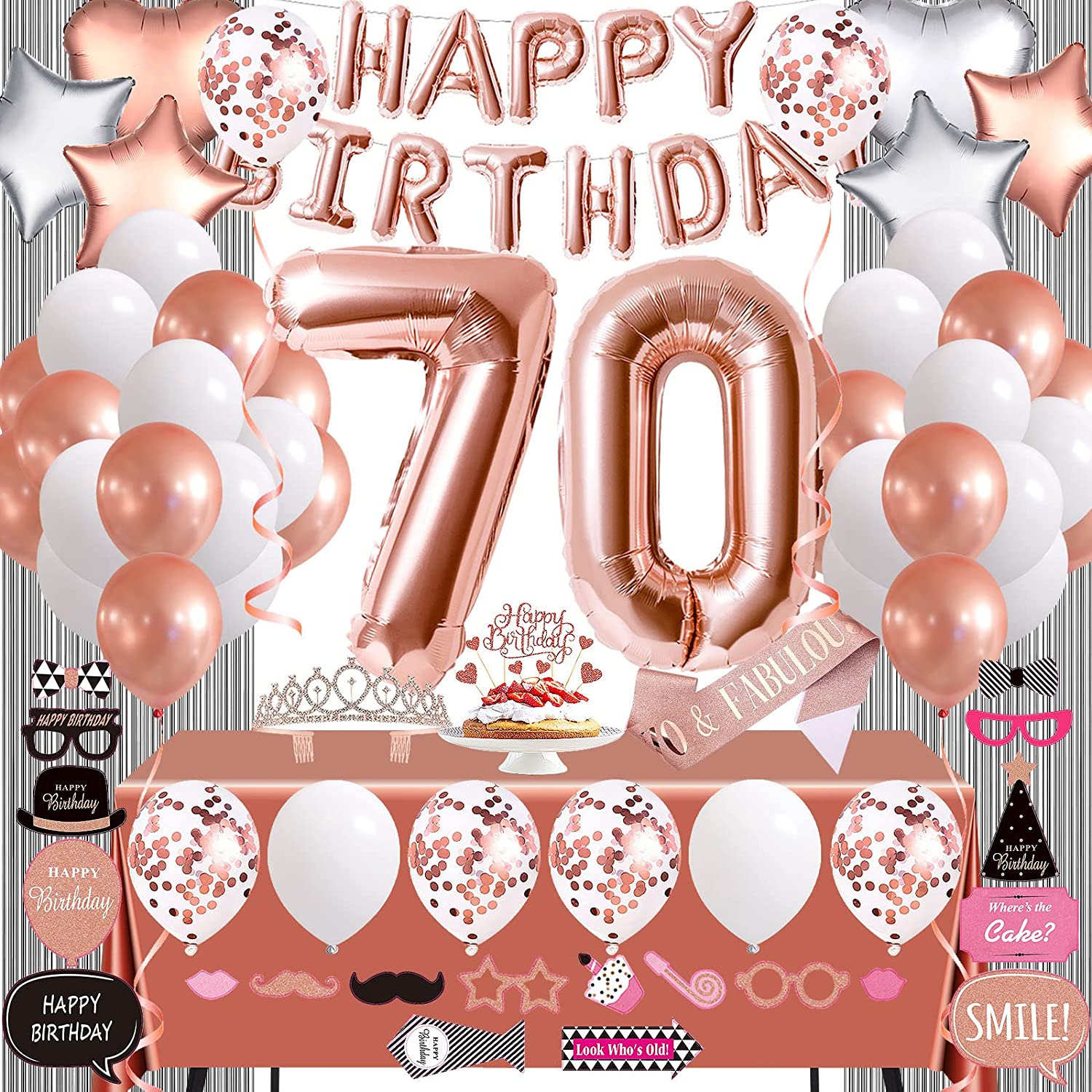 Rose Gold 70Th Birthday Decorations for Women, 70 Birthday Party Supplies for He