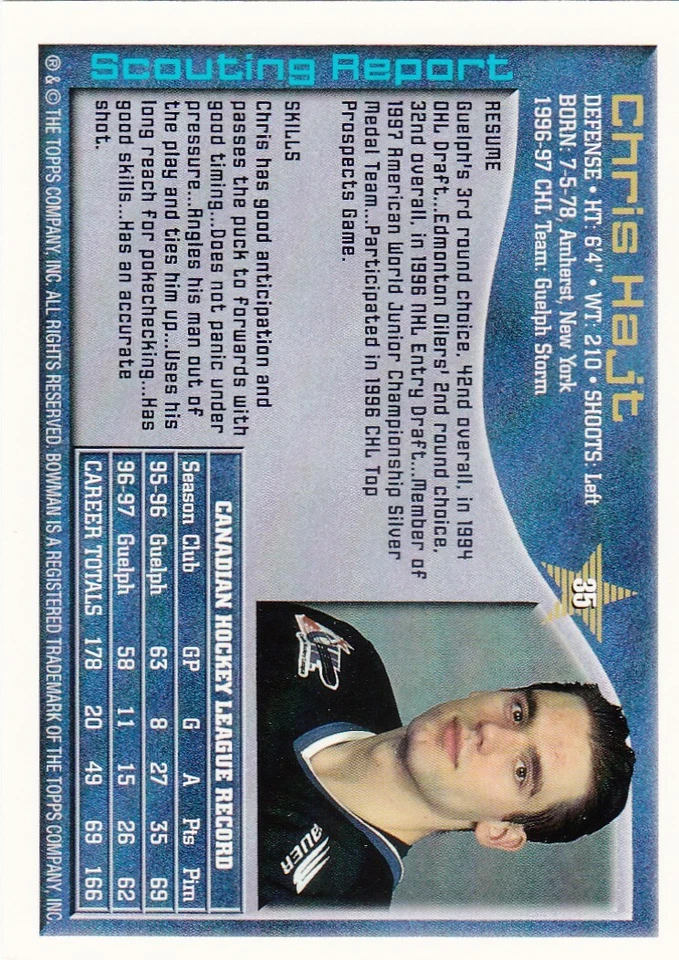 1997-98 Bowman CHL - Chris Hajt #35 (RC) - Image 2 of 2