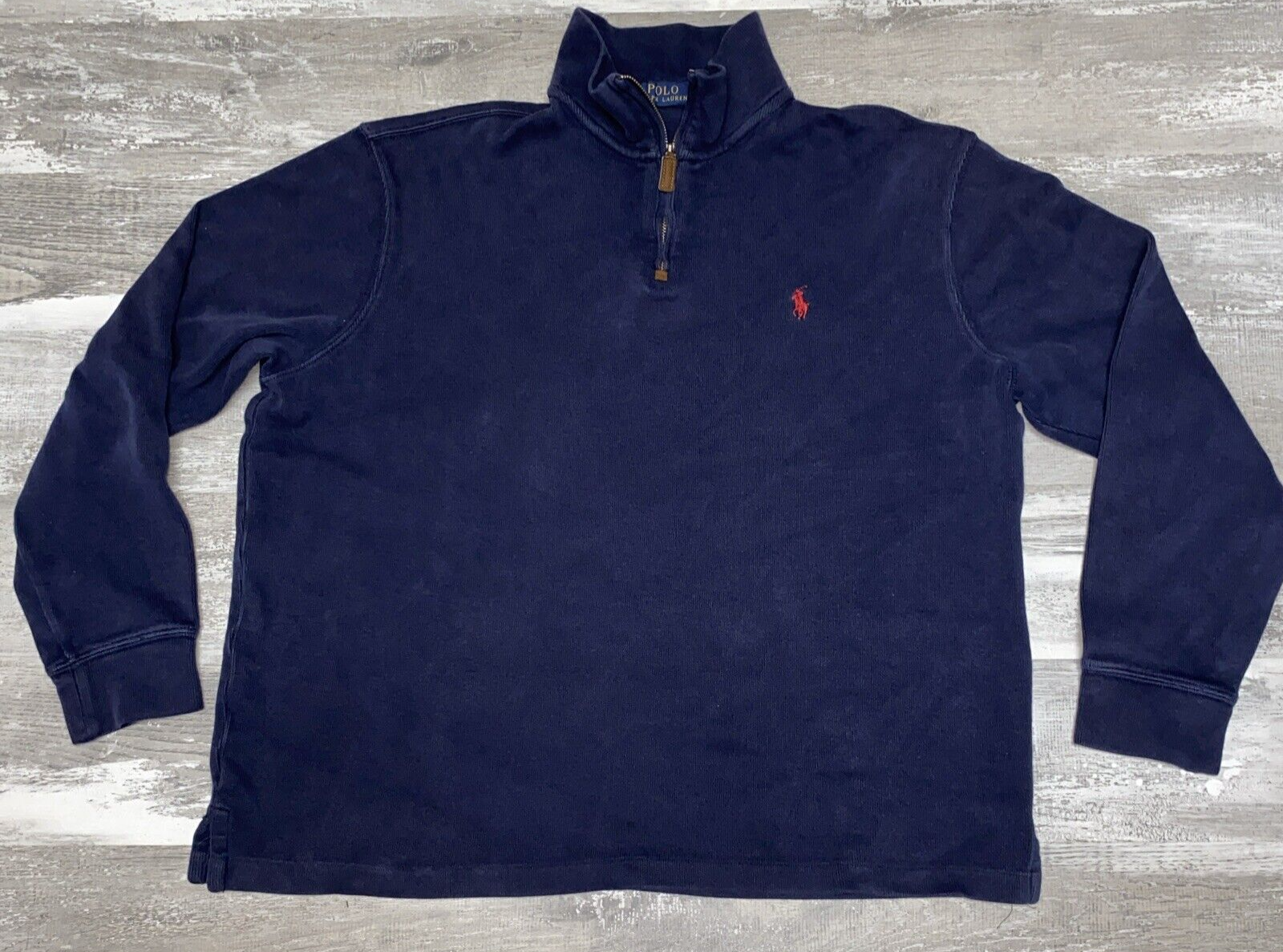Polo Ralph Lauren maglione 1 4 zip uomo grande blu rosso pony maglia felpa