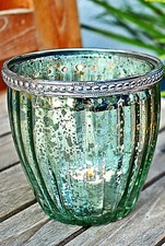❀ Windlicht Glas Bauernsilber glänzend Pastell Grün Rosa Silber Metall Rand 114A