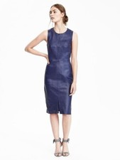 Leather Women Dress Blue Pure Lambskin Bodycon Sexy Leather Dress XS-3XL DS59