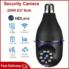 Black WiFi Bulb Camera – 1080P HD, 355° Pan, 90° Tilt, Motion & Alarm Alert