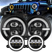 Led 7inch Headlights Halo 4 Fog Light Combo For Jeep Wrangler Jk 2007-2018