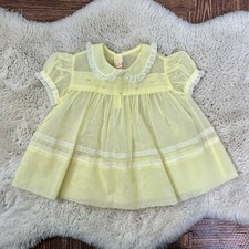 VTG Precious Baby Girl Ruffle Lace Party Dress Pastel Yellow Pageant Baby-Debs