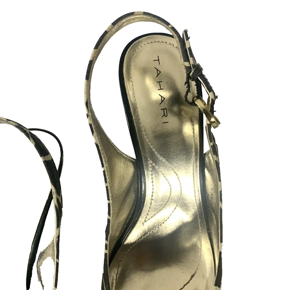 TAHARI Women’s 7.5M Black/White Animal Print Fabric Slingback High Heels - Image 3 of 4