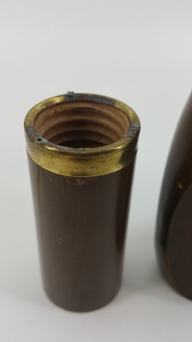 Vtg Set Salt Shaker & Pepper Grinder Wood Brass Mid-Century Modern MCM Japan - Picture 8 of 15