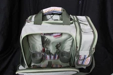 Picnic Time Wine Cooler: Malibu Insulated Bag Basket Tote Green with Dinnerware