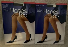 2 Pair Hanes Too Day Sheer Pantyhose Control Top Sandal Foot Barely Black Sz AB