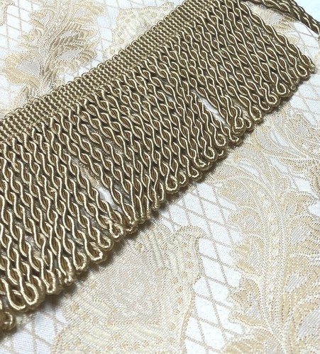 2 Vintage 1990s Luxury Drapes Curtains Panels Gold Jacquard Fringe 82" Medallion - Picture 2 of 6