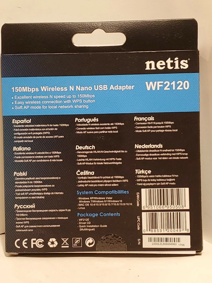 New NETIS WF2120 150Mbps Wireless N Nano USB Adapter Windows MAC Linux OS - Image 2 of 4