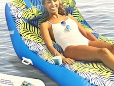 Aqua, Inflatable Cushioned Comfort Lounge Pool Float - Tropical Pattern