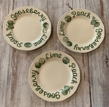 Vtg Wood & Sons COUNTRY GREEN Fruits 7.75"  Salad Plates England Set 3