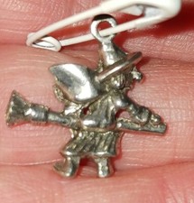 Witch on broom,silvertone, 1 charm, charm for bracelet, crafts, jewelry making