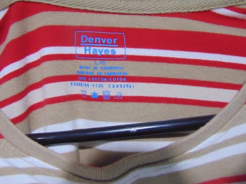 Camiseta de algodón a rayas Denver Hayes roja blanca beige tostada para mujer talla grande - Imagen 2 de 3