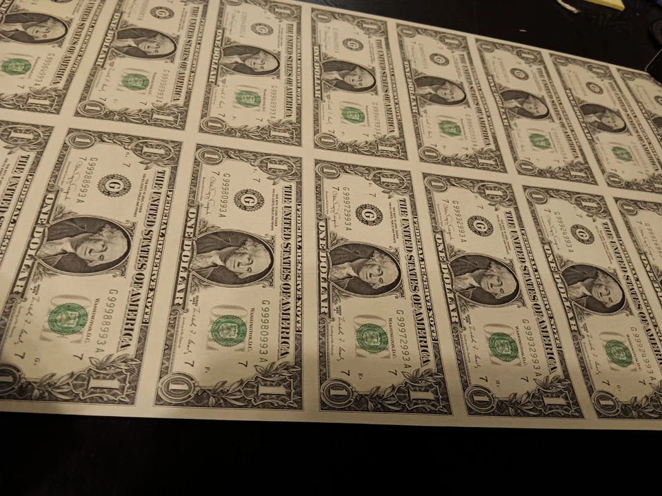 4 Uncut Sheets US Bills. 16 Per Sheet  2x $1 2x $2 1988a Boston, 1976 L Rolled  - Image 4 of 4