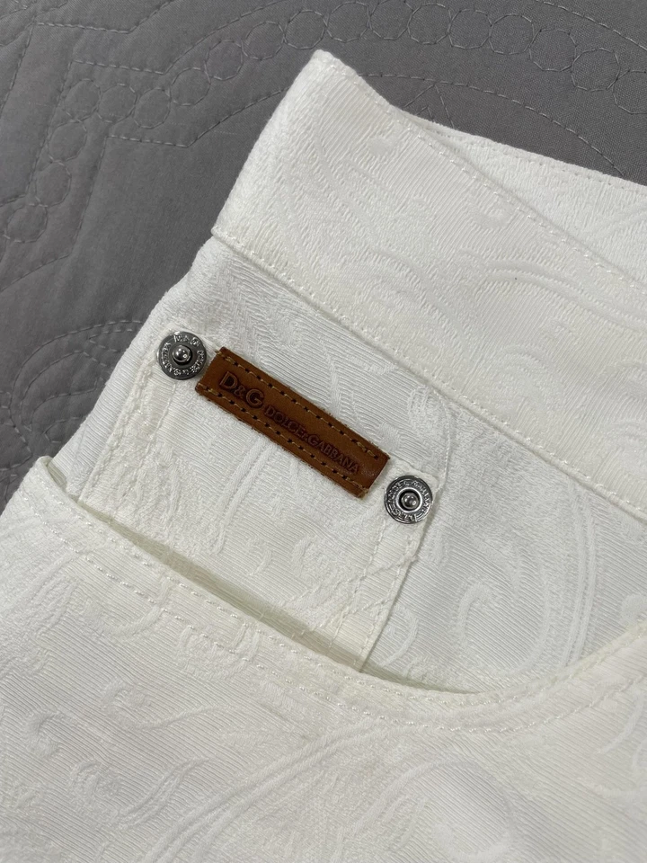 D&G Dolce Gabbana Pants Womens 32 46 White Paisley Jacquard Made Italy Designer - Image 4 of 4