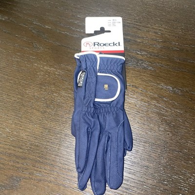 New Roeckl Lona Riding Gloves- Blue / White Size 8.5
